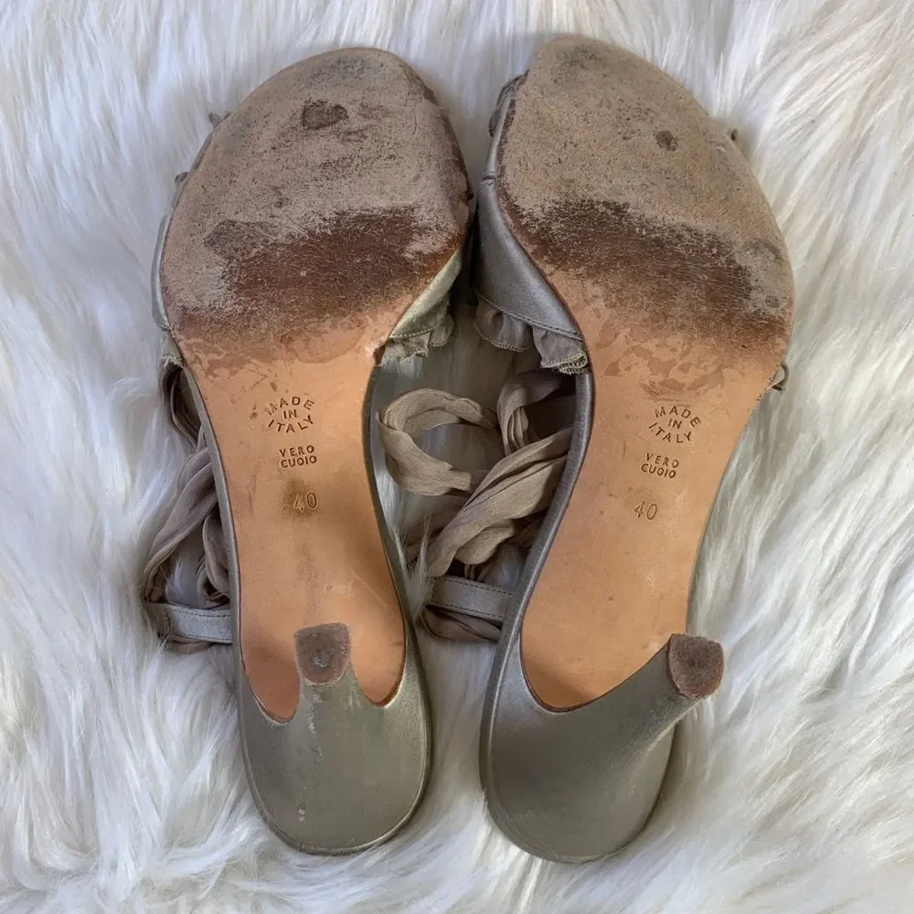 Alberta Feretti Taupe‎ Satin Tieback Heels …